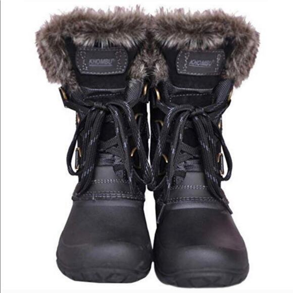 KHOMBU Slope winter boot faux fur black snow school chores size 6 warm commute - Picture 2 of 10